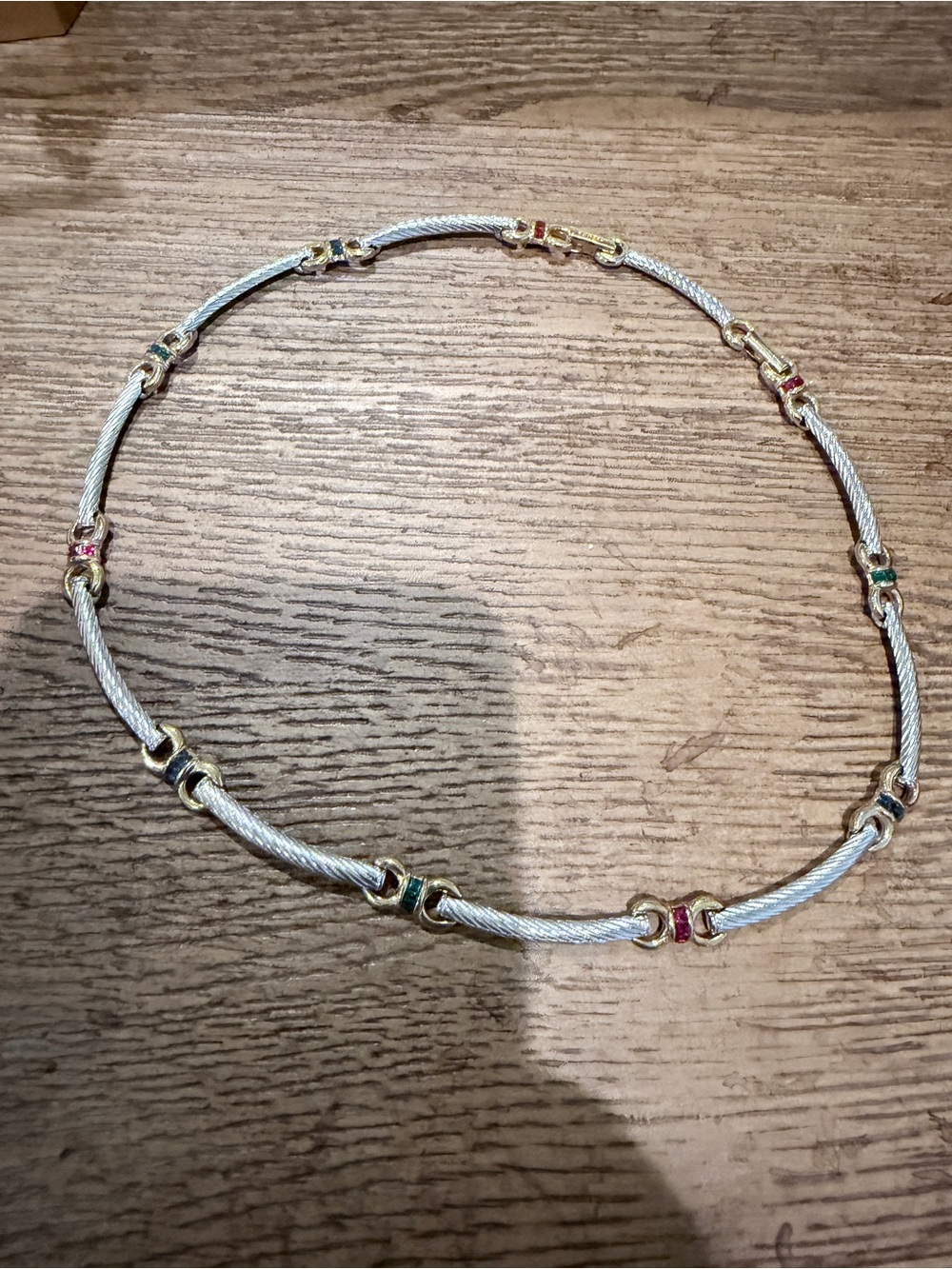 Gold-Accent Silver Cable Necklace with Multicolor Stone Accents